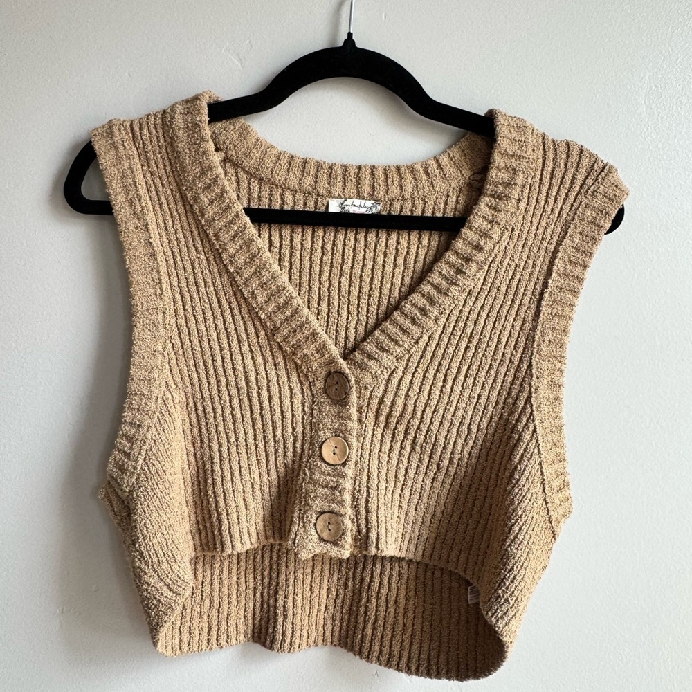 Free People Intimately Chunky Knit Crop Vest Boho Cozy Neutral S Coastal Cozy